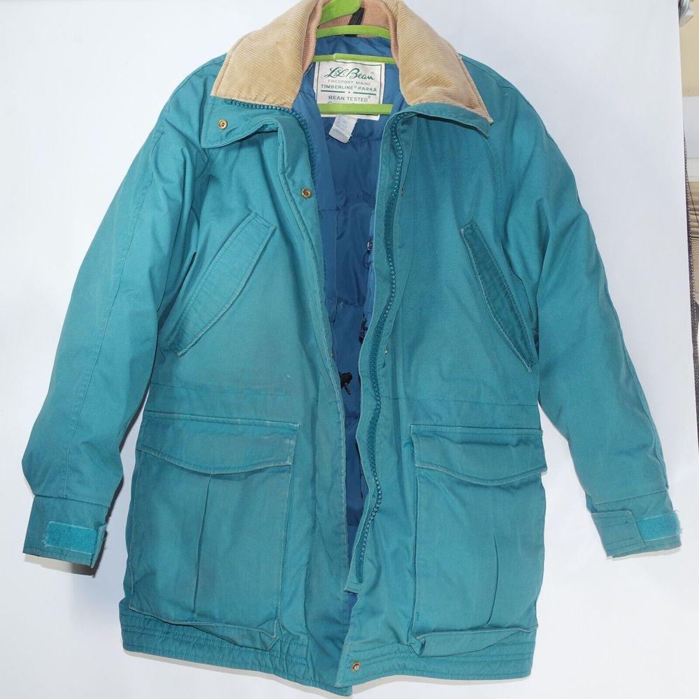 Vintage LL Bean Women's Goose Down Parka Jacket Size Large Made in USA Green